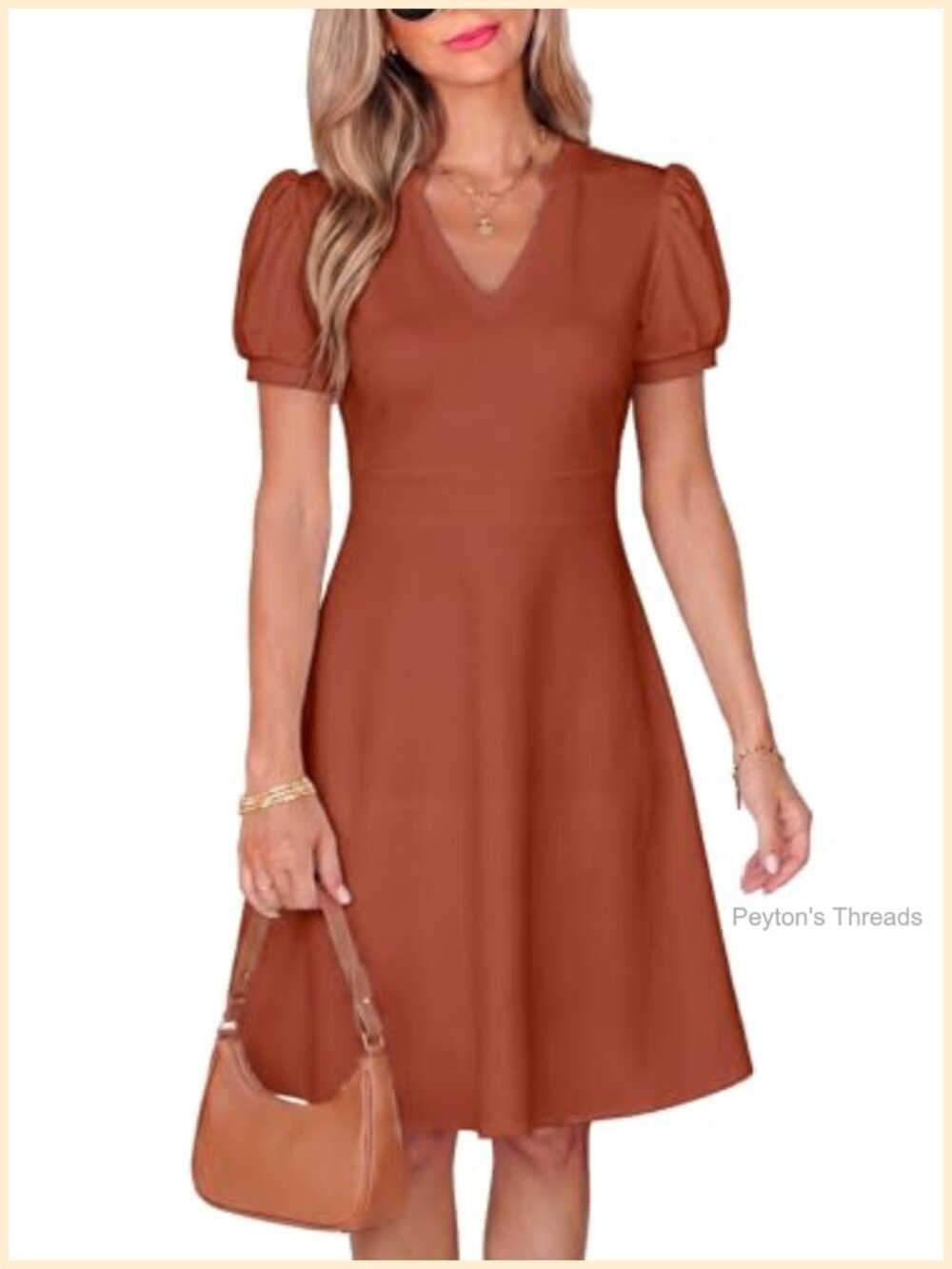 Puff Sleeve High Waist A-Line Flowy Flare Fit Dress